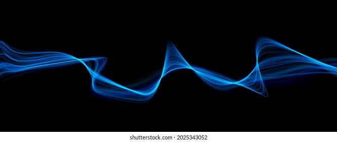 Blue abstract wave. Magic line design. Flow curve motion element. Neon gradient wavy illiustration.