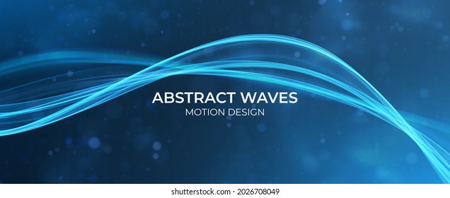 Blue abstract wave. Magic line design. Flow curve motion element. Neon gradient wavy illiustration.