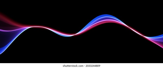 Blue abstract wave. Magic line design. Flow curve motion element. Neon gradient wavy illiustration.