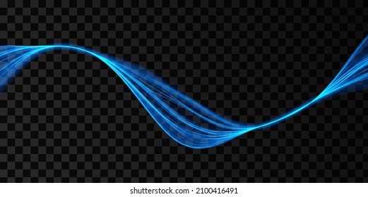 Blue abstract wave. Magic line design. Flow curve motion element. Neon gradient wavy illiustration.