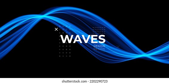 Blue abstract wave. Magic line design. Flow curve motion element. Neon gradient wavy illiustration.