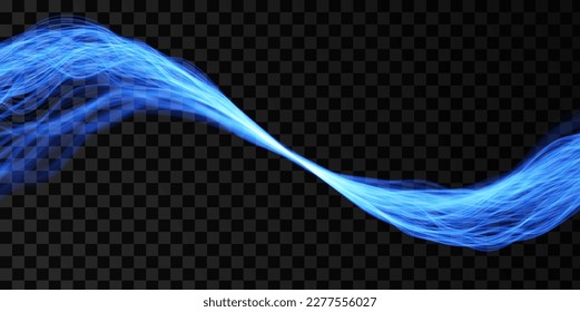 Blue abstract wave. Magic line design. Flow curve motion element. Neon gradient wavy illiustration.