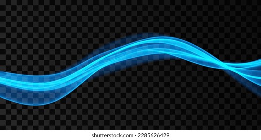 Blue abstract wave. Magic line design. Flow curve motion element. Neon gradient wavy illiustration.