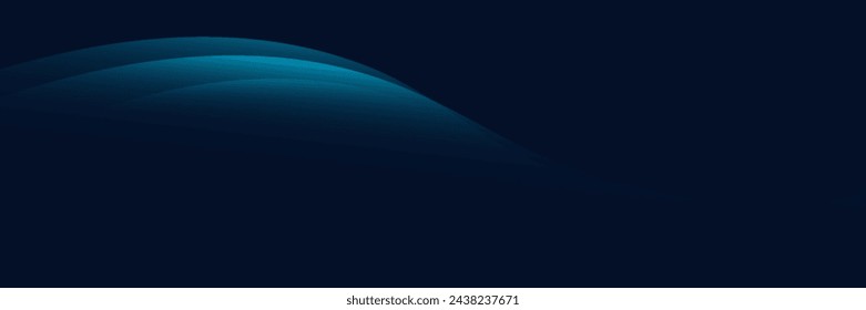 Onda abstracta azul sobre fondo negro. Forma curva azul brillante que fluye. Moderno gradiente brillante ondulado. Estilo de tecnología futurista. Plantilla de banner horizontal. Vector