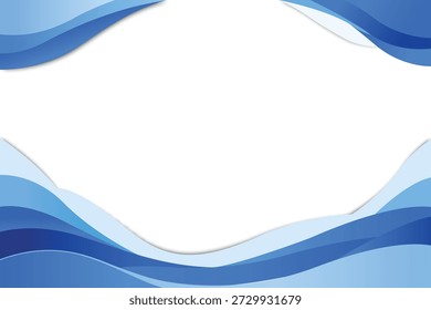 Blue abstract wave paper cut frame background vector with copy space