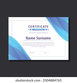 blue abstract wave style business certificate