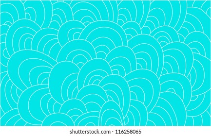 Blue abstract waves background drawn by hand