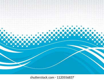 Blue abstract wavy background. Wavy lines on a dotted background. Vector illustration.