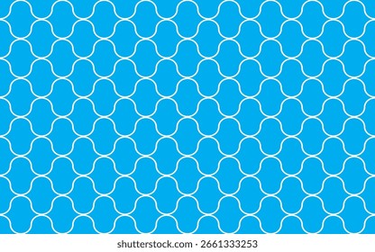 blauer abstrakter wellenförmiger Gitterhintergrund. Gemusterter Hintergrund mit abstrakten, wellenförmigen, weißen Linien auf einfarbigem, blauem Hintergrund.