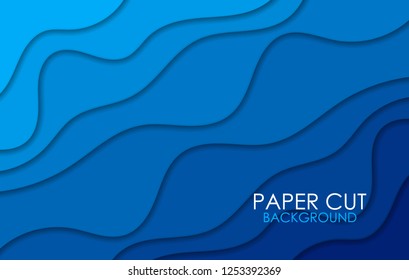 Blue abstract wavy layers of paper. Vector background in the style of cut paper.