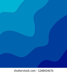 Blue abstract wavy layers of paper. Vector background in the style of cut paper. 
