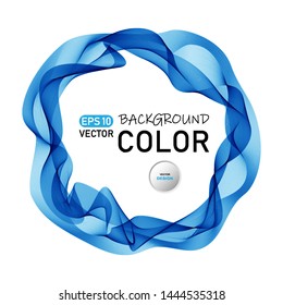 Blue abstract wavy lines background in the shape of a circle, round futuristic wavy. Rounded frame.