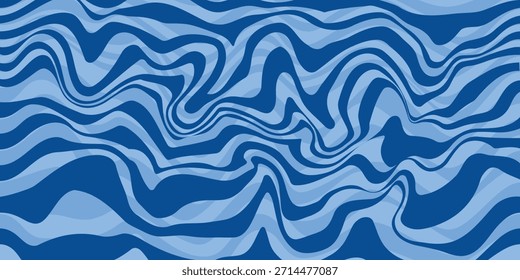 Blue abstract wavy lines seamless pattern background with flowing shapes