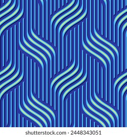 Blue abstract wavy pattern for packaging and background. Seamless geometric vector pattern on a blue background