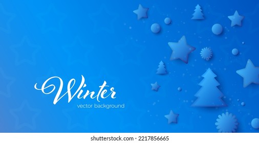Fondo de invierno azul abstracto con símbolos de navidad y espacio de copia para el texto - ilustración vectorial