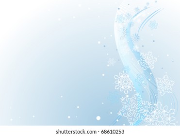 Blue  abstract winter  background with white snowflakes