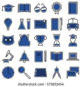 Blue Academic School Vector Icons Set for Teachers and Students