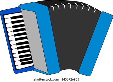 Blue accordion, illustration, vector on white background.