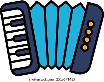 A blue accordion with a keyboard on the left side