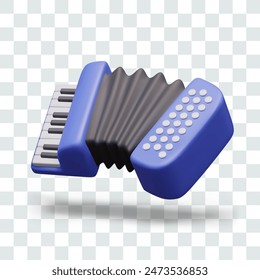 Blue accordion. Musical instrument with bellows, keyboard, buttons