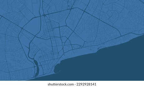 Blue Accra map, Ghana, detailed municipality map, skyline panorama. Decorative graphic tourist map of Accra territory. Royalty free vector illustration.