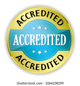 Blue Accredited badge with gold border on white background.vector illustration