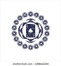 Blue ace of clover icon inside grunge seal