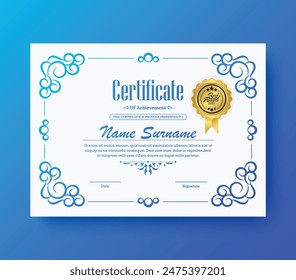 Blue achievement certificate best award diploma