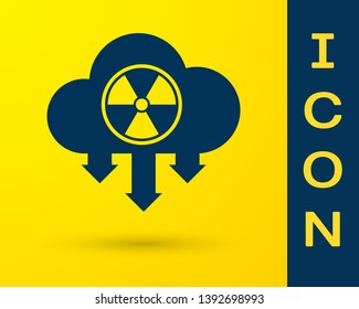 Blue Acid rain and radioactive cloud icon isolated on yellow background. Effects of toxic air pollution on the environment. Vector Illustration