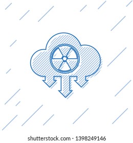 Blue Acid rain and radioactive cloud line icon isolated on white background. Effects of toxic air pollution on the environment. Vector Illustration