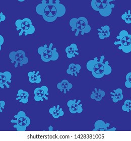 Blue Acid rain and radioactive cloud icon isolated seamless pattern on blue background. Effects of toxic air pollution on the environment. Vector Illustration