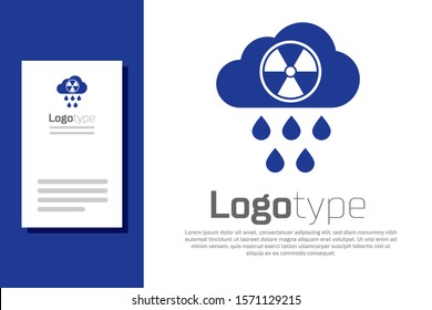 Blue Acid rain and radioactive cloud icon isolated on white background. Effects of toxic air pollution on the environment. Logo design template element. Vector Illustration