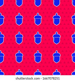 Blue Acorn icon isolated seamless pattern on red background.  Vector Illustration