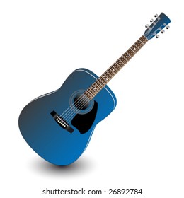blue acoustic guitar isolated on white