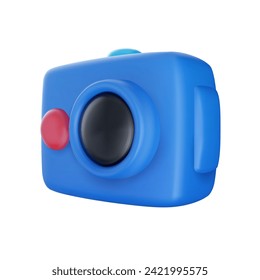 Blue action camera in bright cartoon 3d style. Cute modern minimal vector illustration.