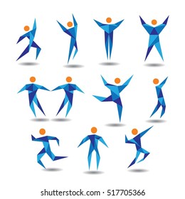 Blue Active People Figure Logo Sign Symbol Icon Set