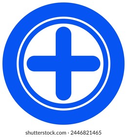 Blue add icon, plus icon, vector illustration.