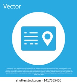 Blue Address book icon isolated on blue background. Telephone directory. White circle button. Vector Illustration