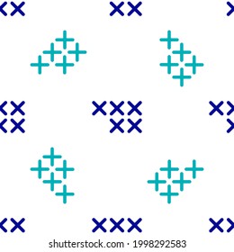 Blue Adjustable embroidery hoop icon isolated seamless pattern on white background. Thread and needle for embroidery.  Vector Illustration