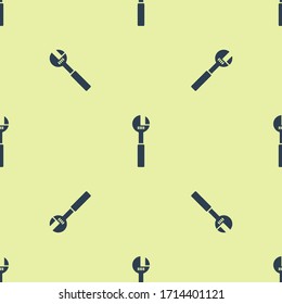 Blue Adjustable wrench icon isolated seamless pattern on yellow background.  Vector Illustration