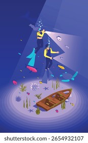 Blue Adventure Diving Isometric Illustration