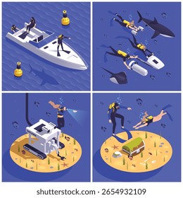 Blue Adventure Diving Isometric Illustration collection