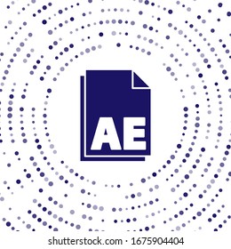 Blue AE file document icon isolated on white background. Abstract circle random dots. Vector Illustration