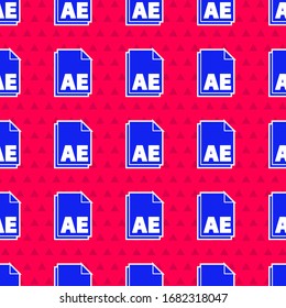 Icono de documento de archivos AE azul aislado sin fisuras en fondo rojo. Ilustración vectorial