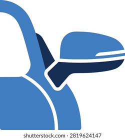 Blue aerodynamic car side mirror icon vector illustration. Flat design of automotive door rearview mirror component.