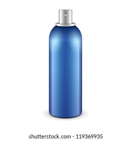 Blue Aerosol Spray Metal 3D Bottle Can: Paint, Graffiti, Deodorant. Ready For Your Design. Vector EPS10