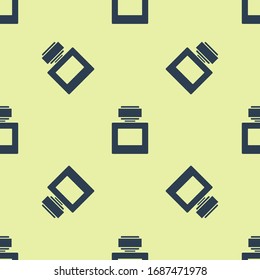 Blue Aftershave icon isolated seamless pattern on yellow background. Cologne spray icon. Male perfume bottle.  Vector Illustration