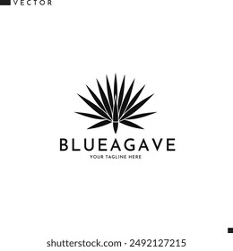 Blue agave logo. Succulent plant vector.  Isolated agave on white background