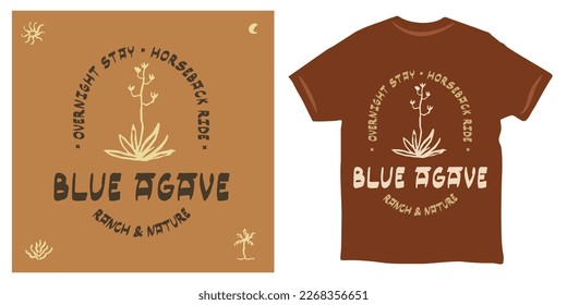 blue agave plant logo and t-shirt design vintage