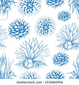 
Blue agave plant for tyilla cactus graphic illustration vector. engraving, vintage retro. Setch doodle drawing